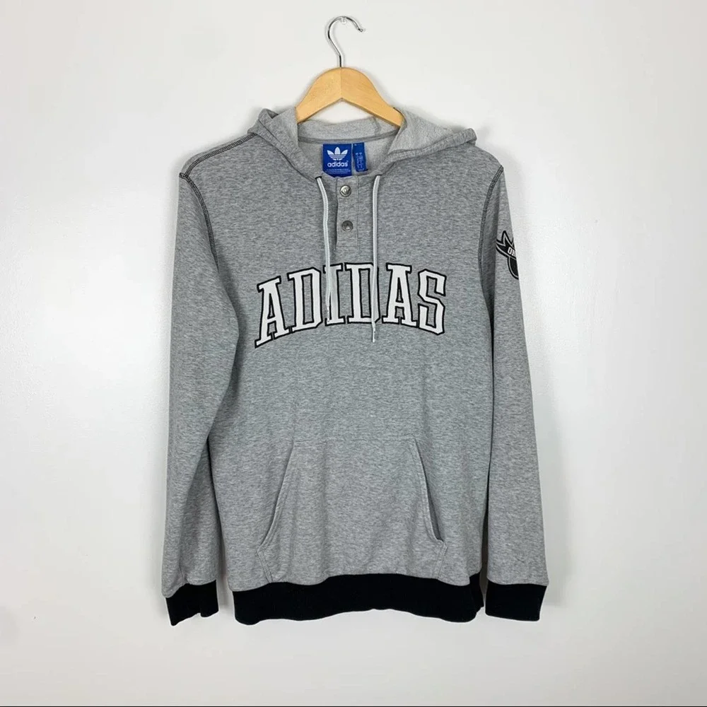Adidas Originals Logo Grey Snap Buttons Sweatshirt Hoodie Mens Size Small - Picture 1 of 13